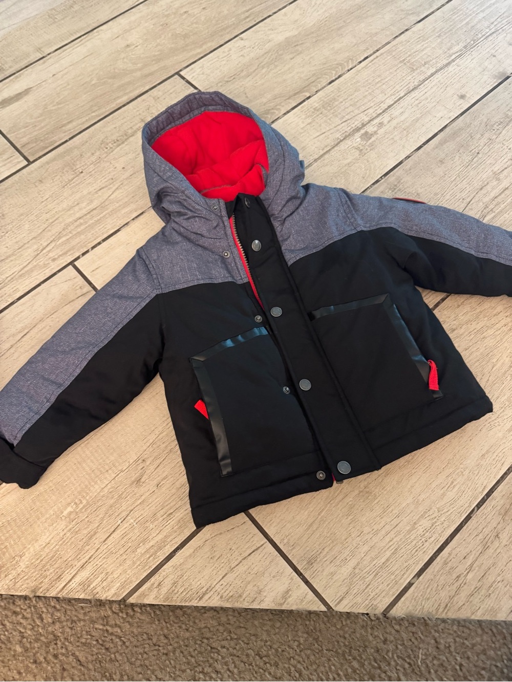 Carter's Black, Gray & Red Hooded Puffer Jacket